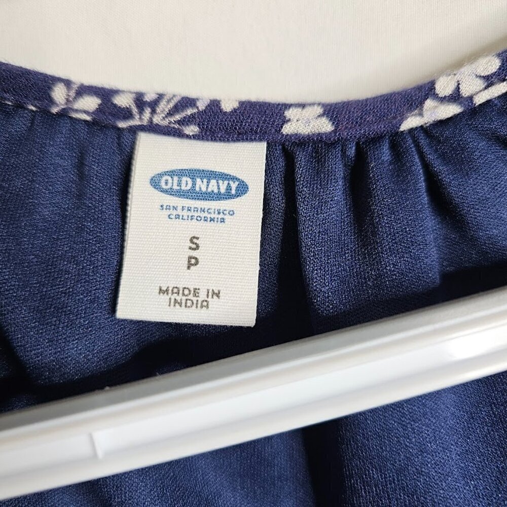 OLD NAVY Long Sleeve Dress size S NAVY BLUE & WHITE Floral Boho Peasant Casual - Picture 5 of 7